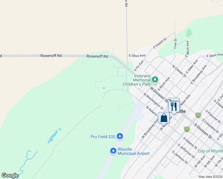 map of restaurants, bars, coffee shops, grocery stores, and more near N Adams St in Ritzville