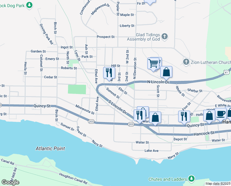 map of restaurants, bars, coffee shops, grocery stores, and more near 1001-1099 Summit Street in Hancock