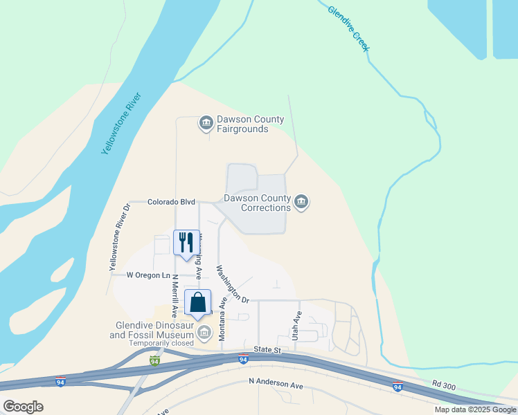 map of restaurants, bars, coffee shops, grocery stores, and more near 209 Colorado Boulevard in Glendive