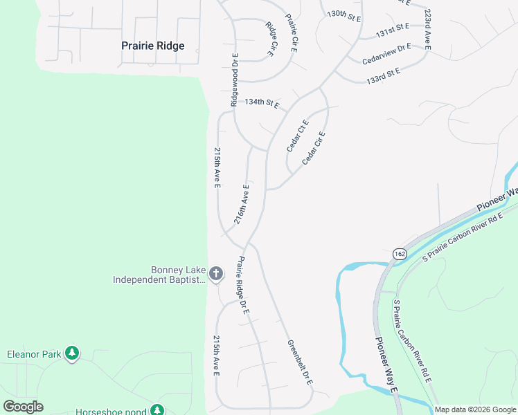 map of restaurants, bars, coffee shops, grocery stores, and more near 13810 Prairie Ridge Drive East in Bonney Lake