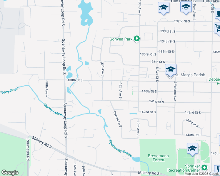 map of restaurants, bars, coffee shops, grocery stores, and more near 13904 13th Avenue South in Tacoma