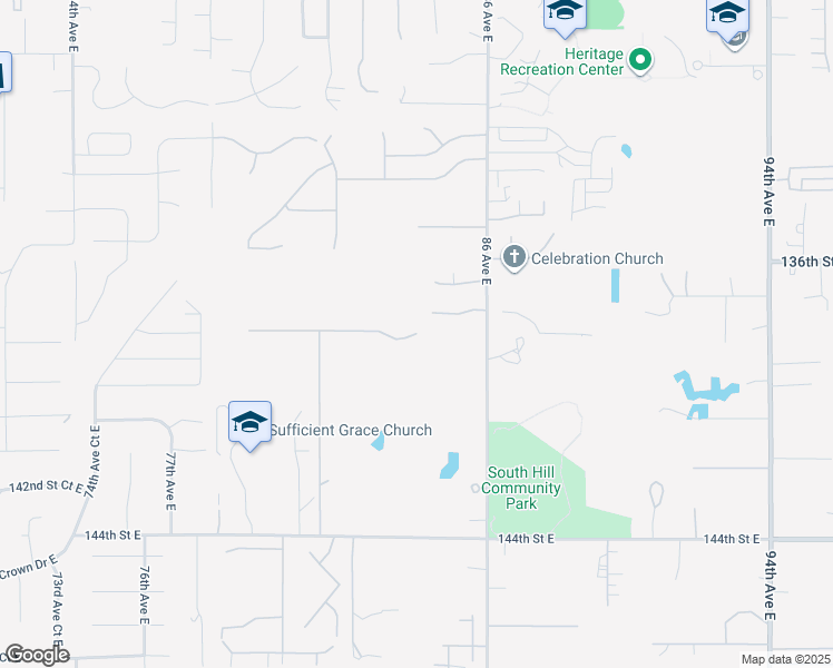 map of restaurants, bars, coffee shops, grocery stores, and more near 10612 138th Street East in South Hill