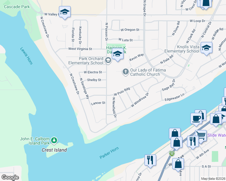 map of restaurants, bars, coffee shops, grocery stores, and more near 200 North Dale Road in Moses Lake