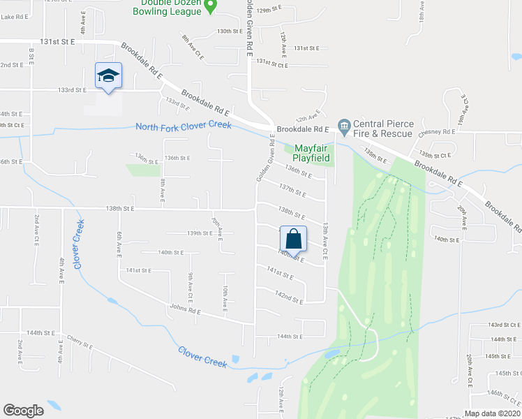 map of restaurants, bars, coffee shops, grocery stores, and more near 13801 Golden Given Road East in Tacoma