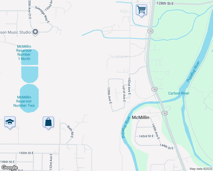 map of restaurants, bars, coffee shops, grocery stores, and more near 13616 139th Avenue East in Orting