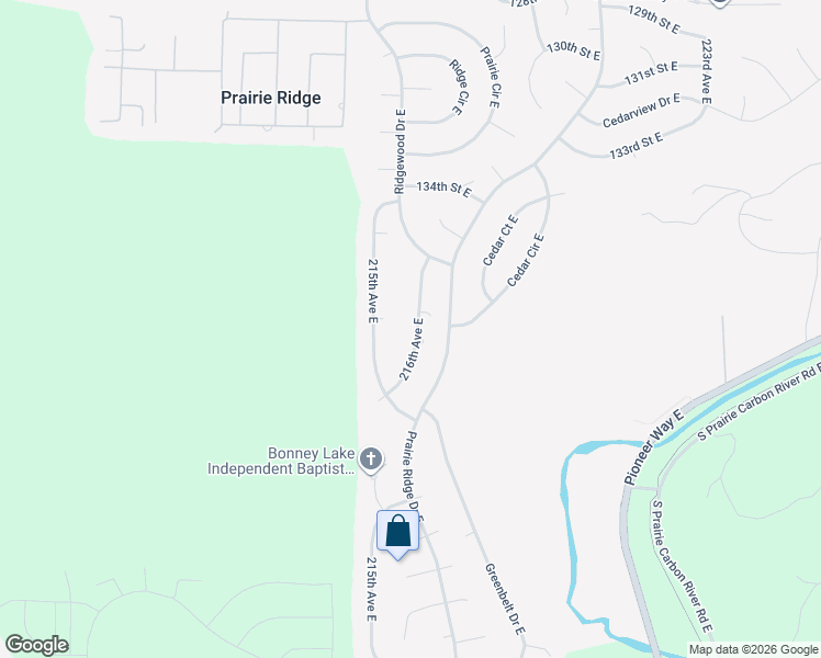 map of restaurants, bars, coffee shops, grocery stores, and more near 13710 216th Avenue East in Sumner