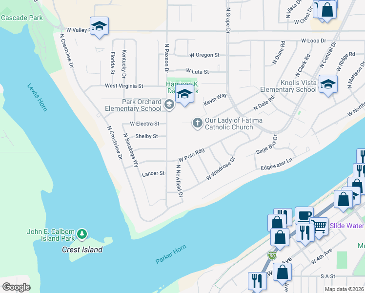 map of restaurants, bars, coffee shops, grocery stores, and more near 200 North Dale Road in Moses Lake