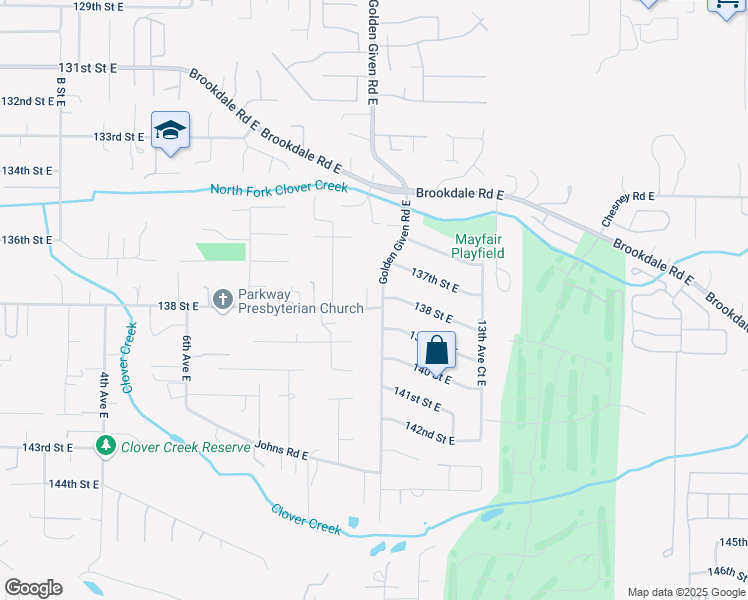 map of restaurants, bars, coffee shops, grocery stores, and more near 13801 Golden Given Road East in Tacoma