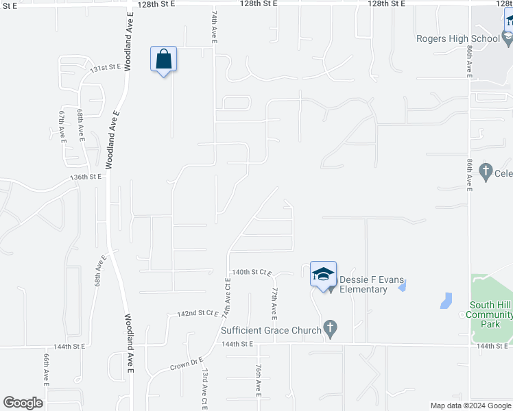 map of restaurants, bars, coffee shops, grocery stores, and more near 13714 74th Avenue Court East in Puyallup