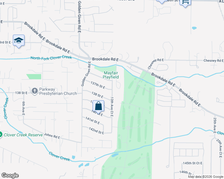 map of restaurants, bars, coffee shops, grocery stores, and more near 1803 137th Street East in Parkland