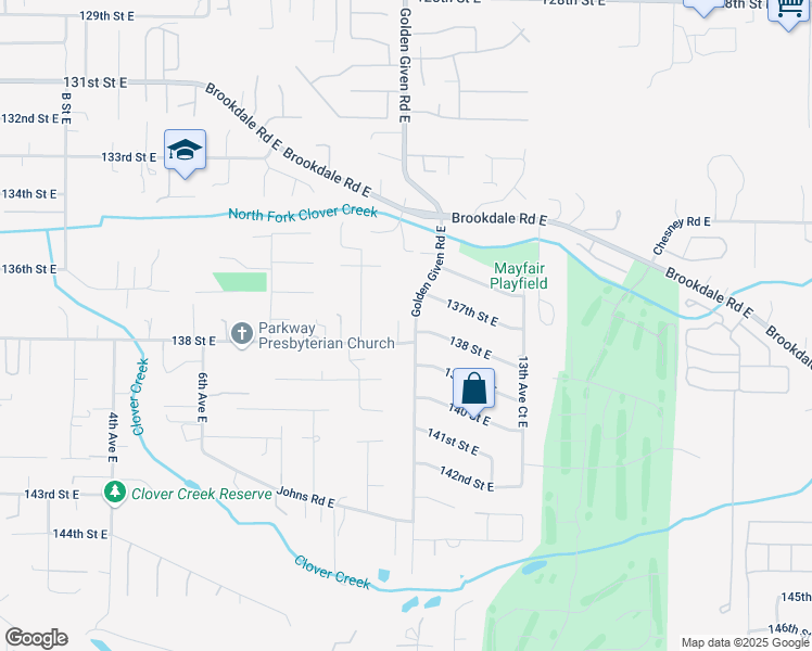 map of restaurants, bars, coffee shops, grocery stores, and more near 13801 Golden Given Road East in Tacoma