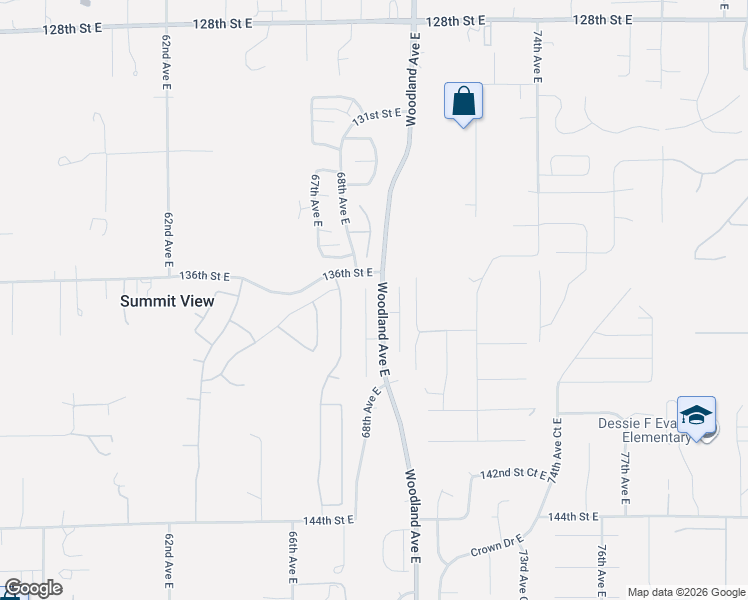 map of restaurants, bars, coffee shops, grocery stores, and more near 13708 68th Avenue Court East in Puyallup
