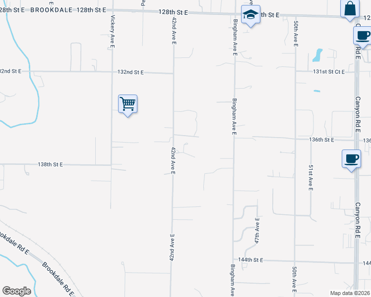 map of restaurants, bars, coffee shops, grocery stores, and more near 4225 137th Street East in Tacoma