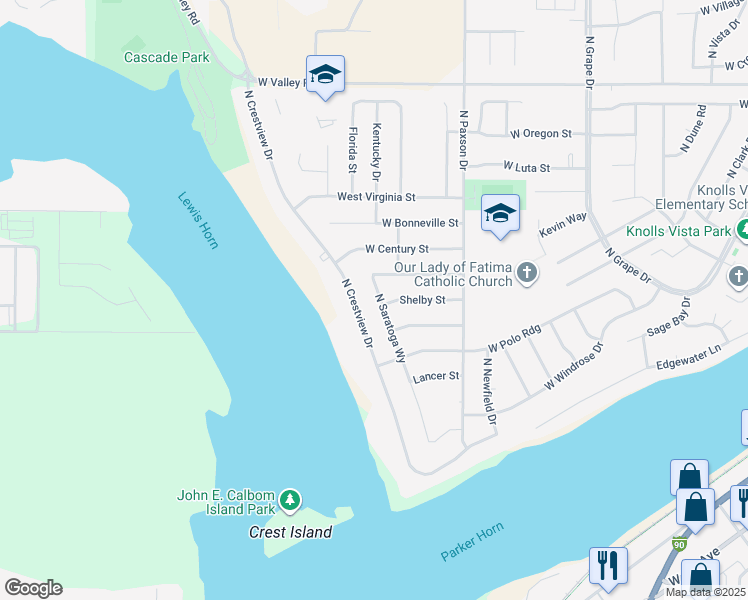 map of restaurants, bars, coffee shops, grocery stores, and more near 405 North Crestview Drive in Moses Lake