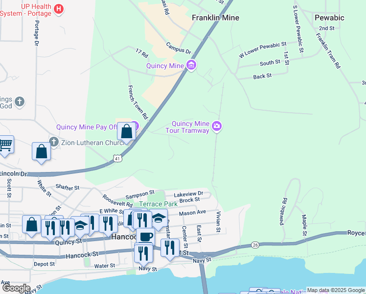 map of restaurants, bars, coffee shops, grocery stores, and more near Number 7 Flats Road in Hancock