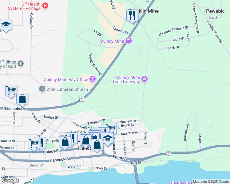 map of restaurants, bars, coffee shops, grocery stores, and more near Number 7 Flats Road in Hancock