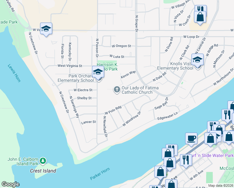 map of restaurants, bars, coffee shops, grocery stores, and more near 200 North Dale Road in Moses Lake