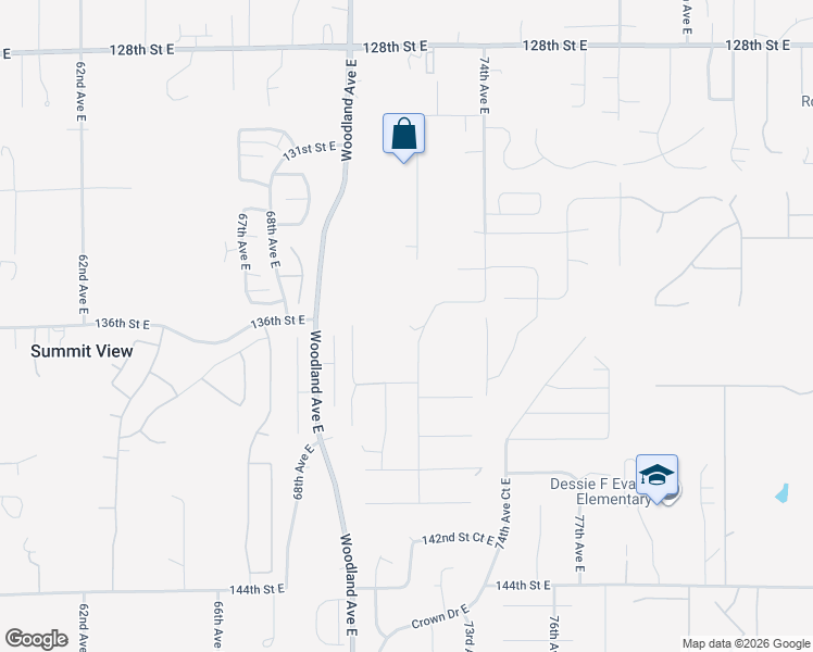map of restaurants, bars, coffee shops, grocery stores, and more near 13606 72nd Avenue East in Puyallup