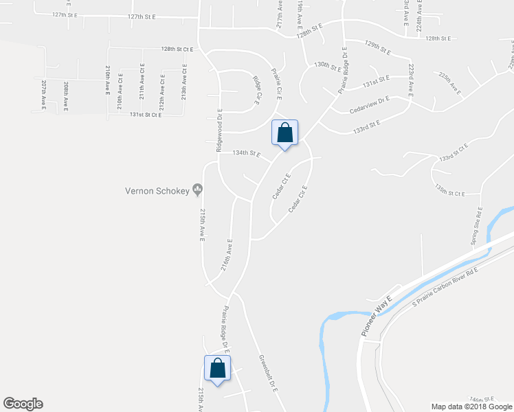 map of restaurants, bars, coffee shops, grocery stores, and more near 13517 Prairie Ridge Drive East in Bonney Lake