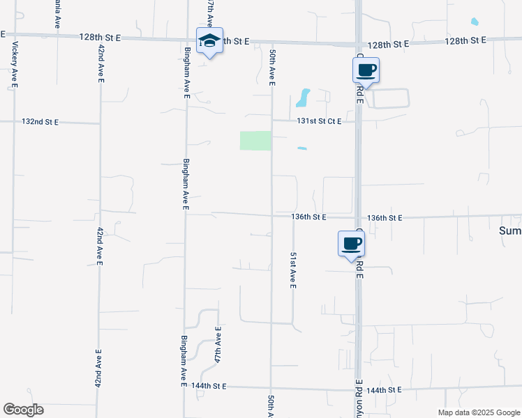 map of restaurants, bars, coffee shops, grocery stores, and more near 4905 136th Street East in Tacoma
