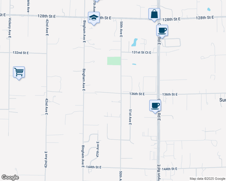 map of restaurants, bars, coffee shops, grocery stores, and more near 4905 136th Street East in Tacoma