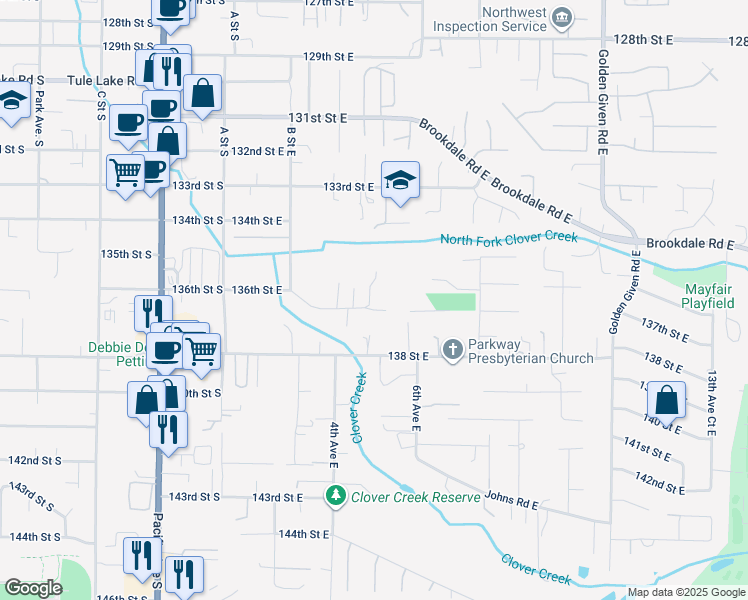 map of restaurants, bars, coffee shops, grocery stores, and more near 13529 4th Avenue Court East in Parkland