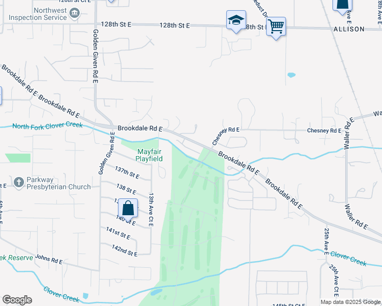 map of restaurants, bars, coffee shops, grocery stores, and more near 1703 135th Street East in Tacoma