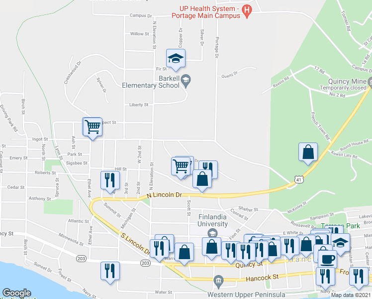 map of restaurants, bars, coffee shops, grocery stores, and more near 804 Ingot Street in Hancock