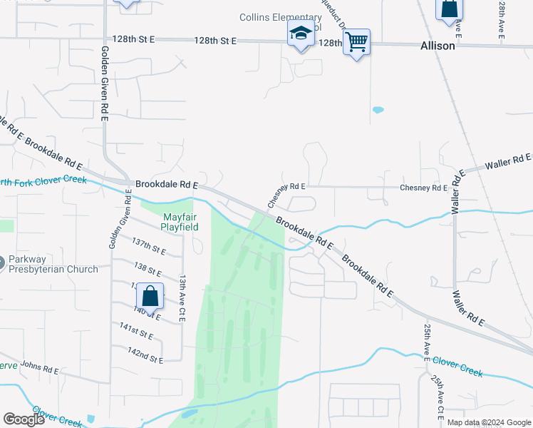 map of restaurants, bars, coffee shops, grocery stores, and more near 1799 Brookdale Road East in Parkland