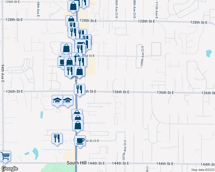 map of restaurants, bars, coffee shops, grocery stores, and more near in South Hill