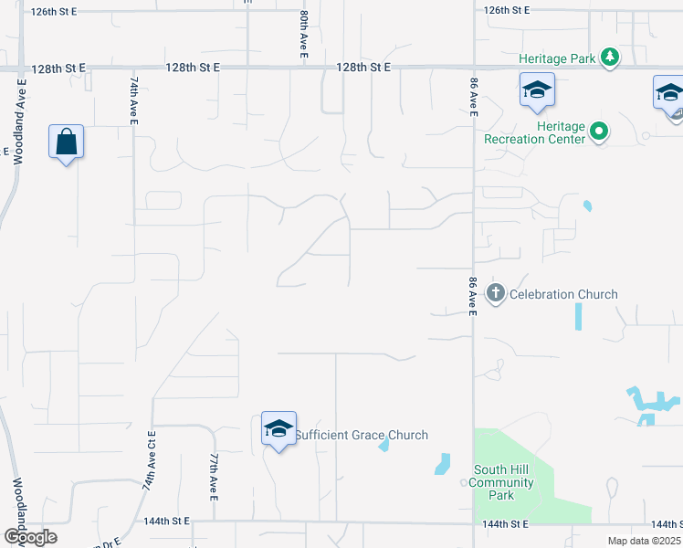 map of restaurants, bars, coffee shops, grocery stores, and more near 13123 81 Avenue Court East in Puyallup