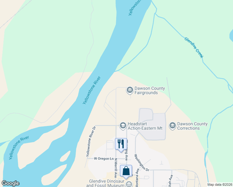 map of restaurants, bars, coffee shops, grocery stores, and more near 2203 North Merrill Avenue in Glendive