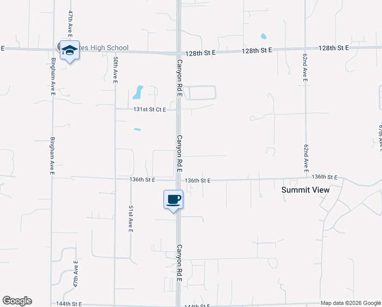 map of restaurants, bars, coffee shops, grocery stores, and more near 13415 Canyon Road East in Puyallup
