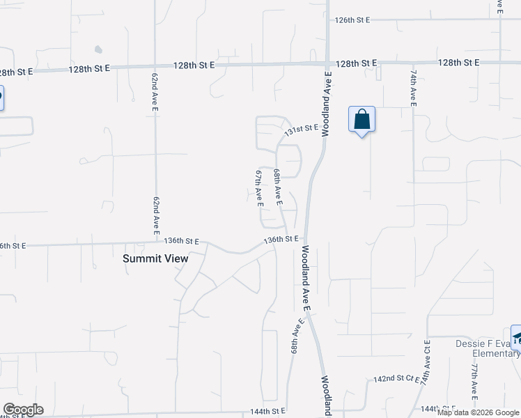 map of restaurants, bars, coffee shops, grocery stores, and more near 6701 135th Street East in Puyallup