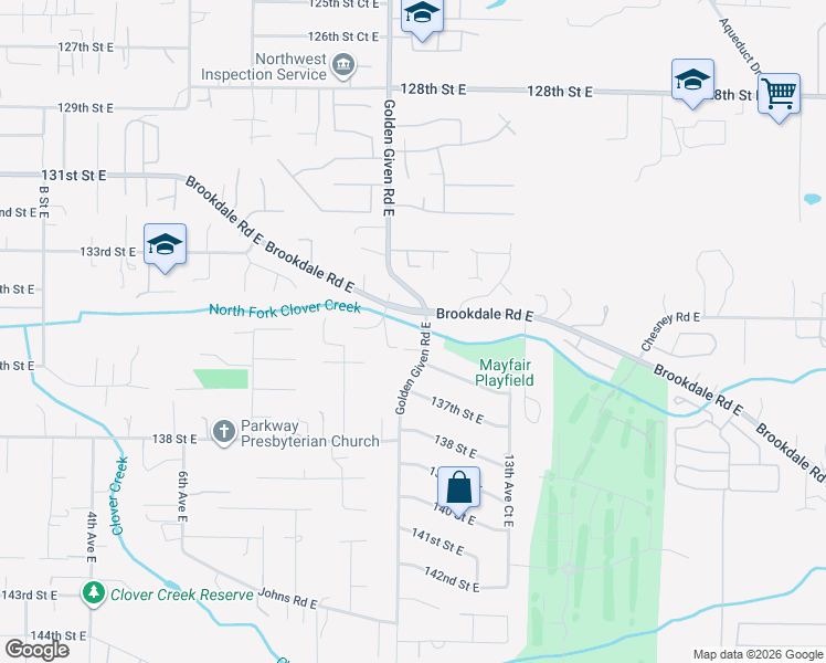 map of restaurants, bars, coffee shops, grocery stores, and more near 13502 Golden Given Road East in Tacoma