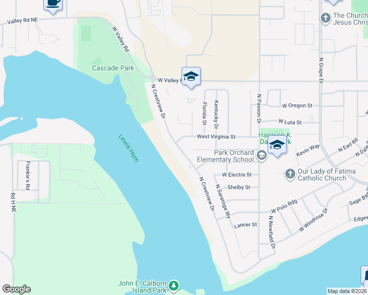 map of restaurants, bars, coffee shops, grocery stores, and more near 1530 West Bonneville Street in Moses Lake