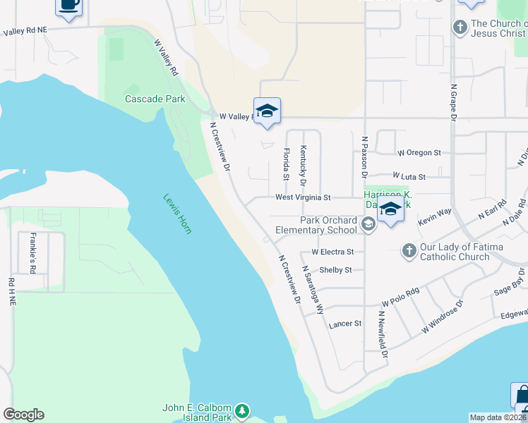 map of restaurants, bars, coffee shops, grocery stores, and more near 1530 West Bonneville Street in Moses Lake