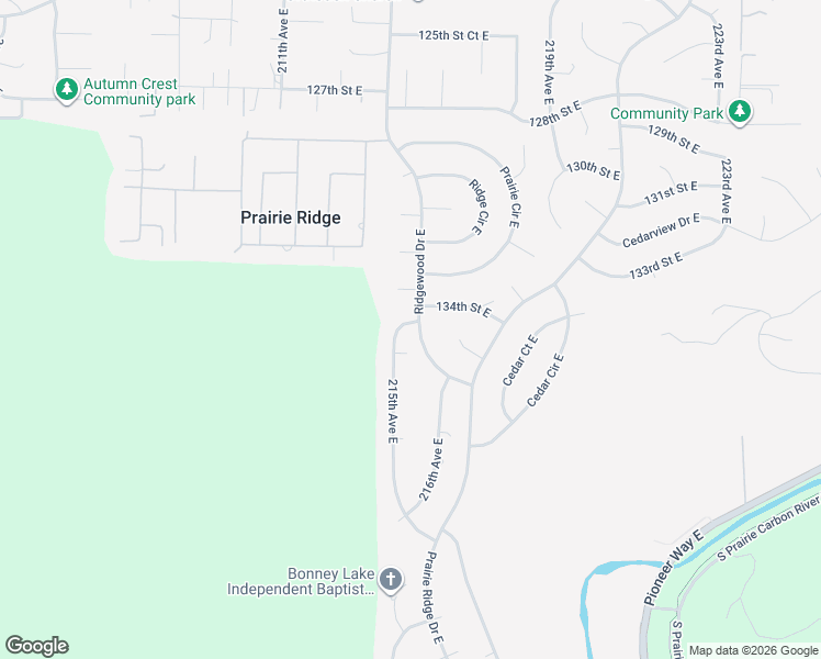 map of restaurants, bars, coffee shops, grocery stores, and more near 13409 Ridgewood Drive East in Sumner