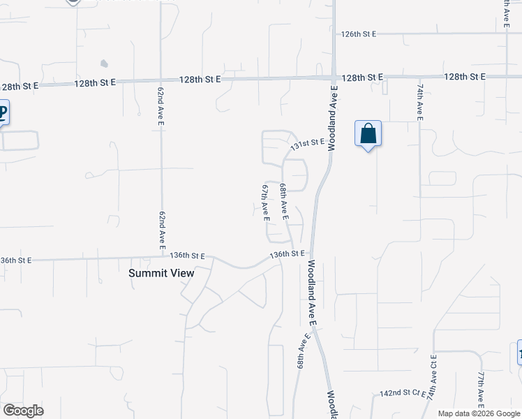 map of restaurants, bars, coffee shops, grocery stores, and more near 6701 135th Street East in Puyallup