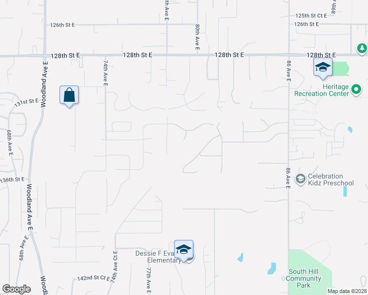 map of restaurants, bars, coffee shops, grocery stores, and more near 13401 79th Avenue Court East in Puyallup