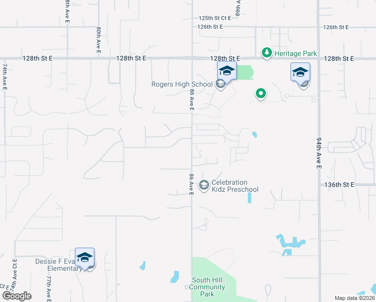 map of restaurants, bars, coffee shops, grocery stores, and more near 8604 133rd Street Court East in Puyallup