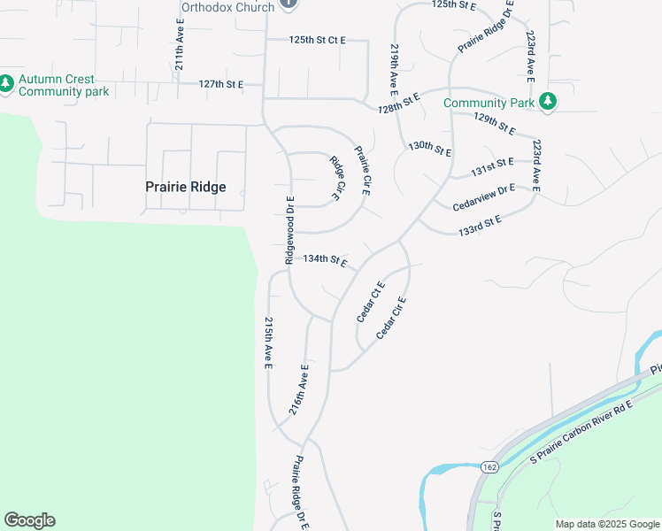 map of restaurants, bars, coffee shops, grocery stores, and more near 21609 135th Street East in Sumner