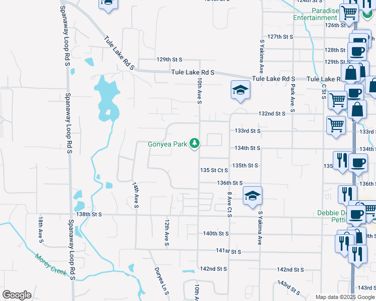 map of restaurants, bars, coffee shops, grocery stores, and more near 13204-13298 J Street South in Parkland