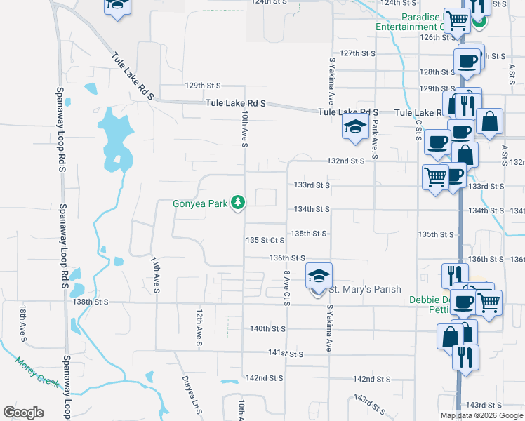 map of restaurants, bars, coffee shops, grocery stores, and more near 914 133rd Street South in Tacoma