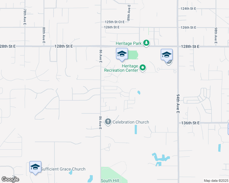 map of restaurants, bars, coffee shops, grocery stores, and more near 8715 133rd Street East in Puyallup