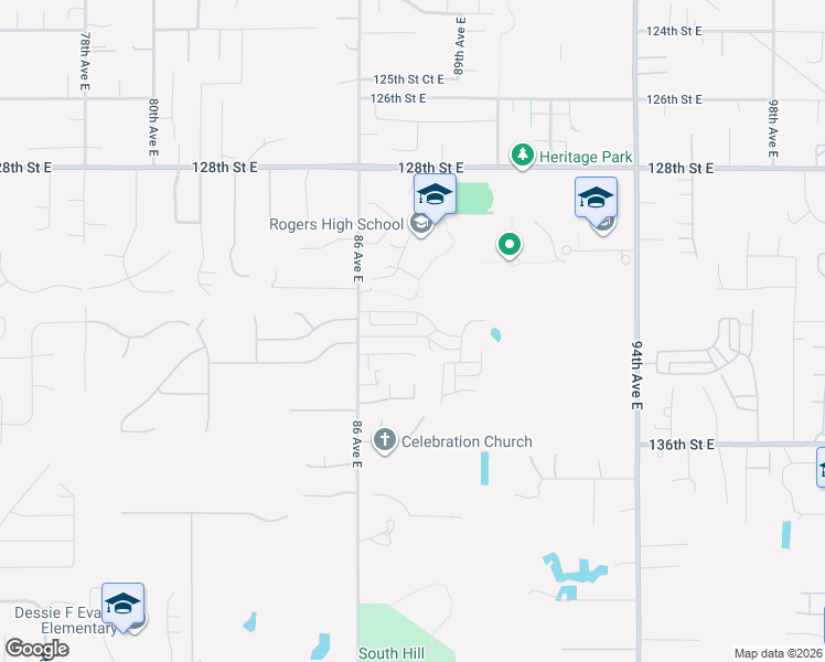 map of restaurants, bars, coffee shops, grocery stores, and more near 8715 133rd Street East in Puyallup