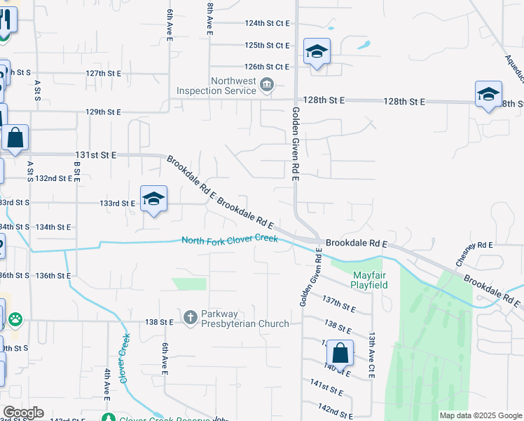 map of restaurants, bars, coffee shops, grocery stores, and more near 965 Brookdale Road East in Tacoma