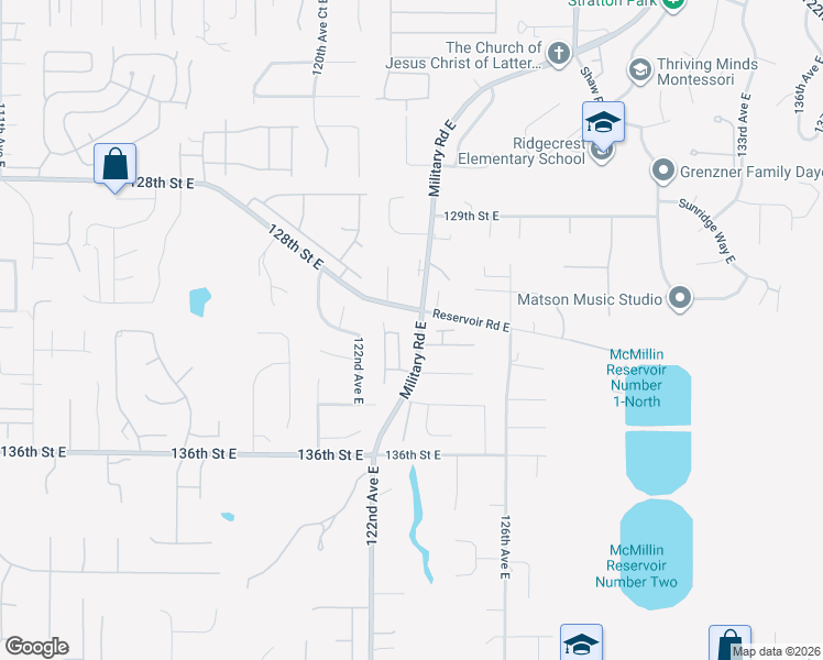 map of restaurants, bars, coffee shops, grocery stores, and more near 13117 123rd Avenue East in Puyallup