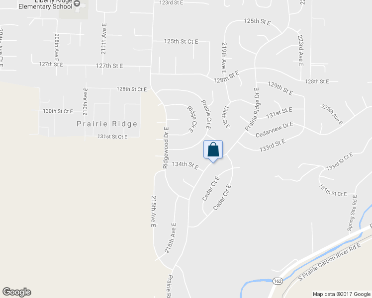 map of restaurants, bars, coffee shops, grocery stores, and more near 13225 Prairie Circle East in Bonney Lake