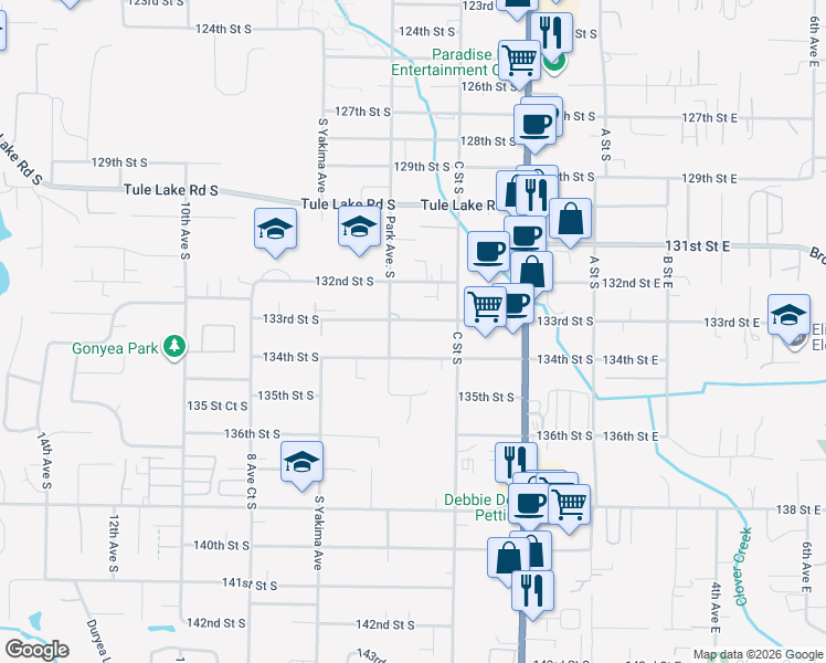 map of restaurants, bars, coffee shops, grocery stores, and more near 508 133rd Street South in Tacoma